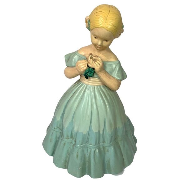 Holland Mold Vintage 1960s Chalkware Figurine Girl Blue Dress 10"h - Picture 2 of 8
